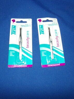 New! Set of 2 TRIM Professional Quality Beauty Care Slant Tip Tweezers